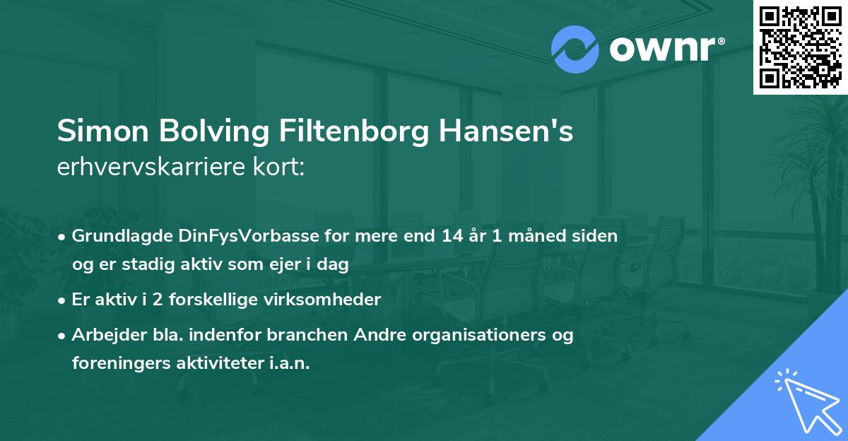 Simon Bolving Filtenborg Hansen's erhvervskarriere kort