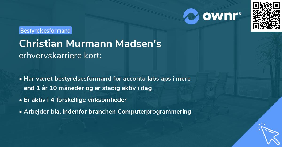 Christian Murmann Madsen's erhvervskarriere kort