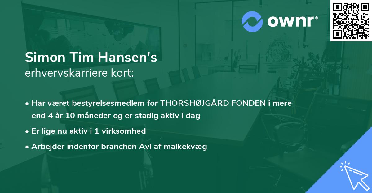 Simon Tim Hansen's erhvervskarriere kort
