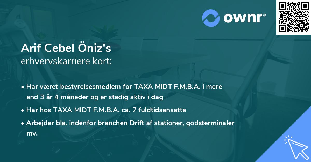 Arif Cebel Öniz's erhvervskarriere kort