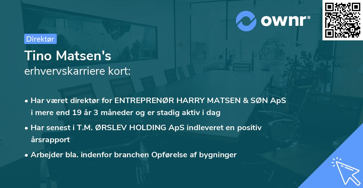 Tino Matsen's erhvervskarriere kort