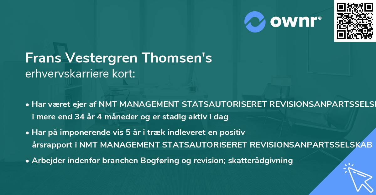 Frans Vestergren Thomsen's erhvervskarriere kort