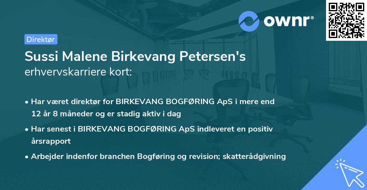 Sussi Malene Birkevang Petersen's erhvervskarriere kort