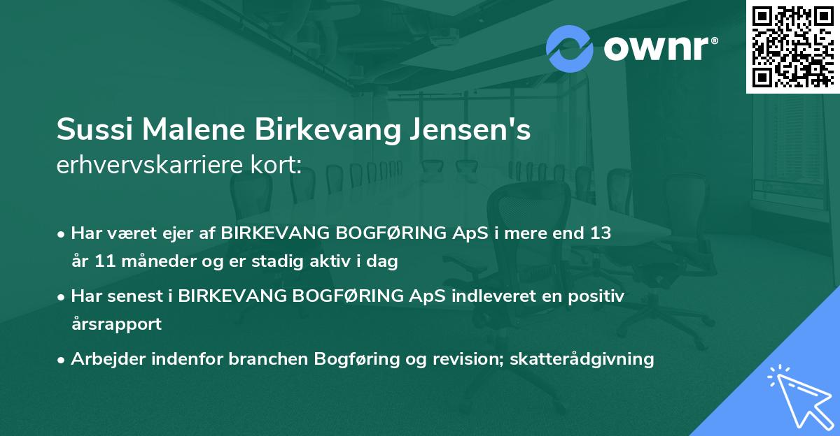 Sussi Malene Birkevang Jensen's erhvervskarriere kort
