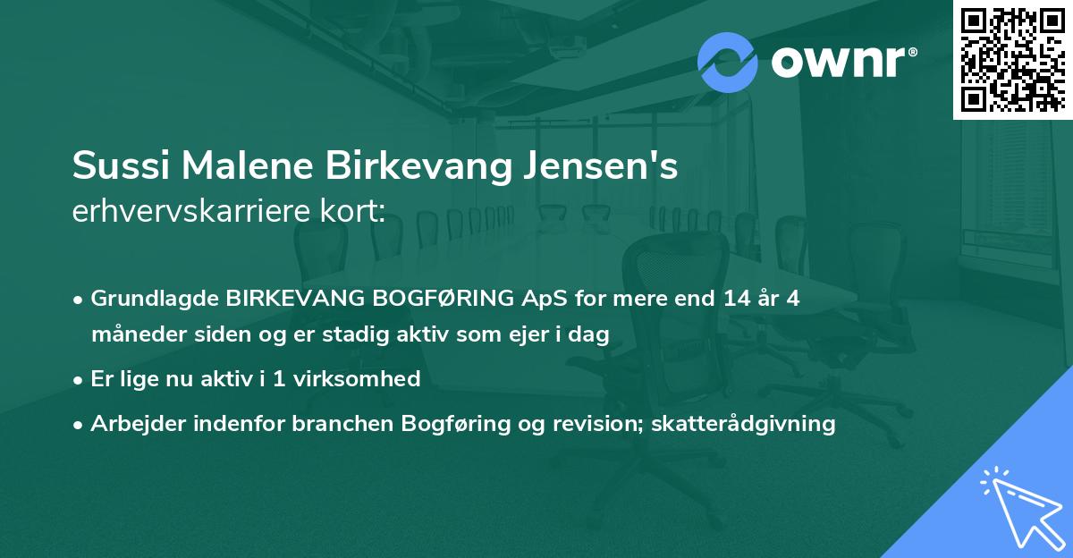Sussi Malene Birkevang Jensen's erhvervskarriere kort