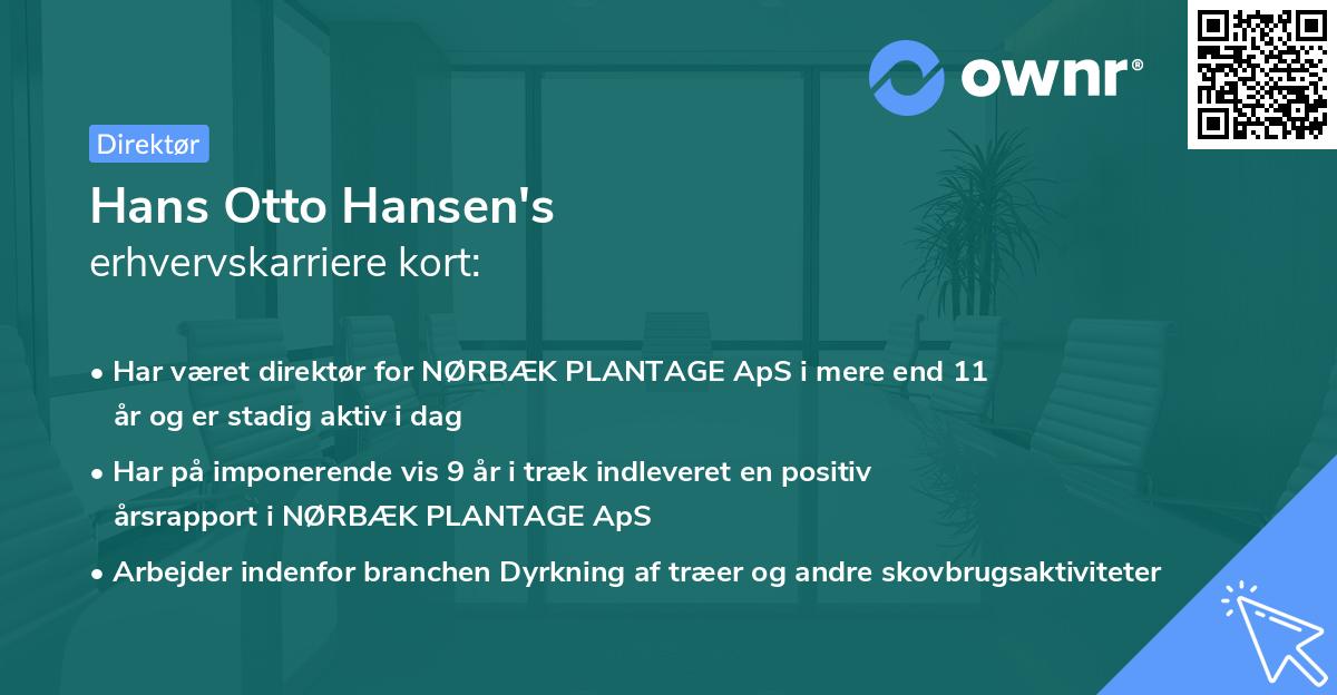 Hans Otto Hansen's erhvervskarriere kort
