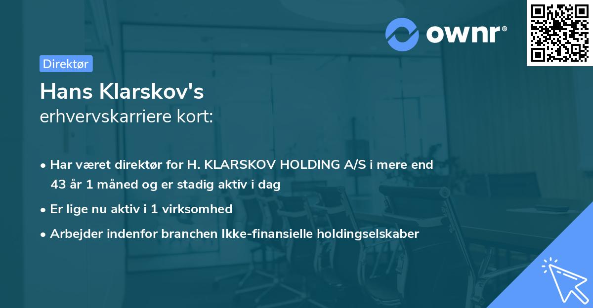 Hans Klarskov's erhvervskarriere kort