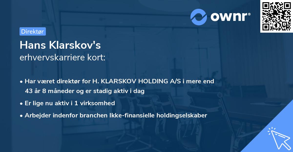 Hans Klarskov's erhvervskarriere kort