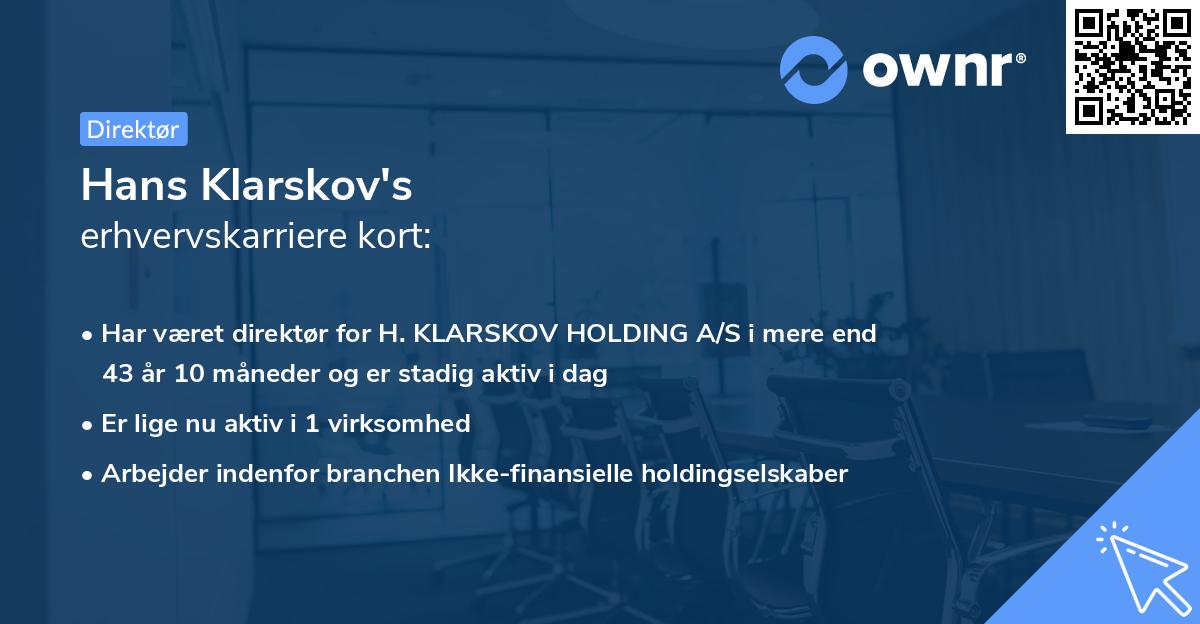 Hans Klarskov's erhvervskarriere kort