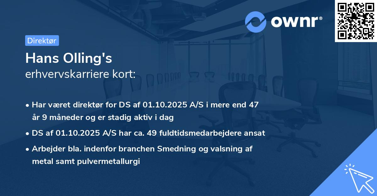 Hans Olling's erhvervskarriere kort