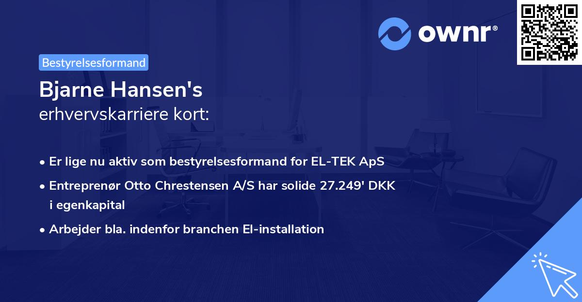 Bjarne Hansen's erhvervskarriere kort