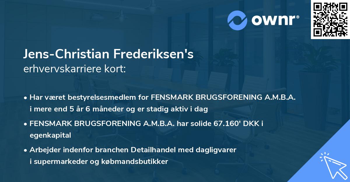 Jens-Christian Frederiksen's erhvervskarriere kort