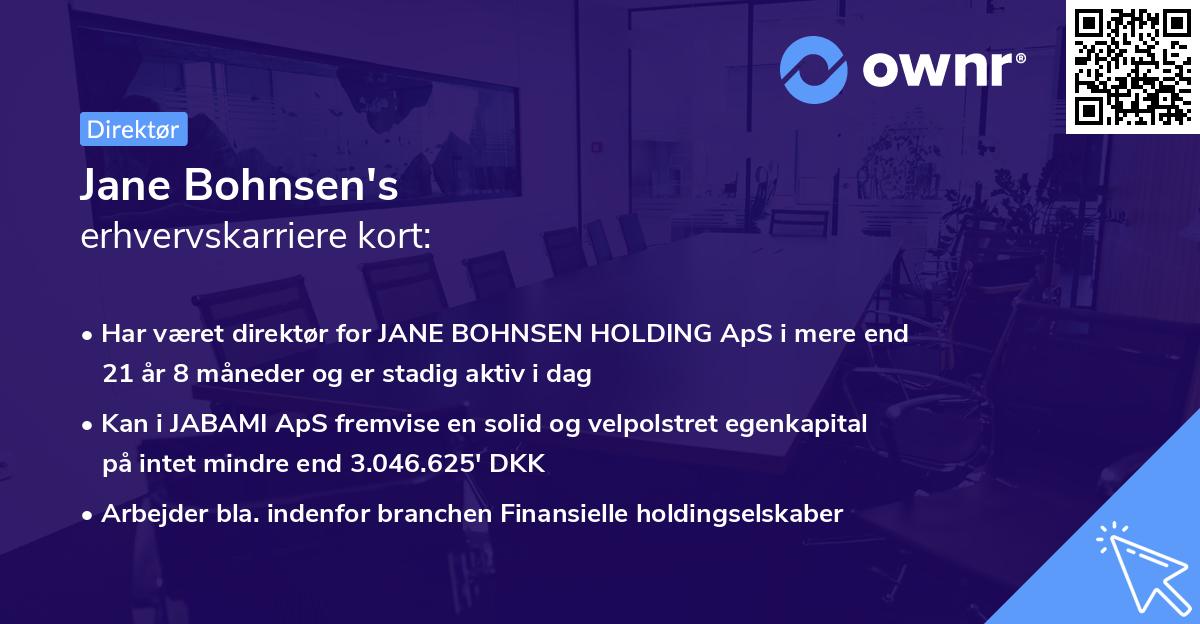 Jane Bohnsen's erhvervskarriere kort