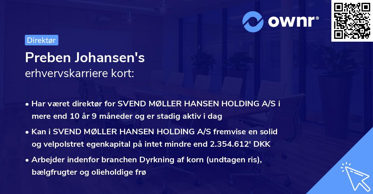 Preben Johansen's erhvervskarriere kort