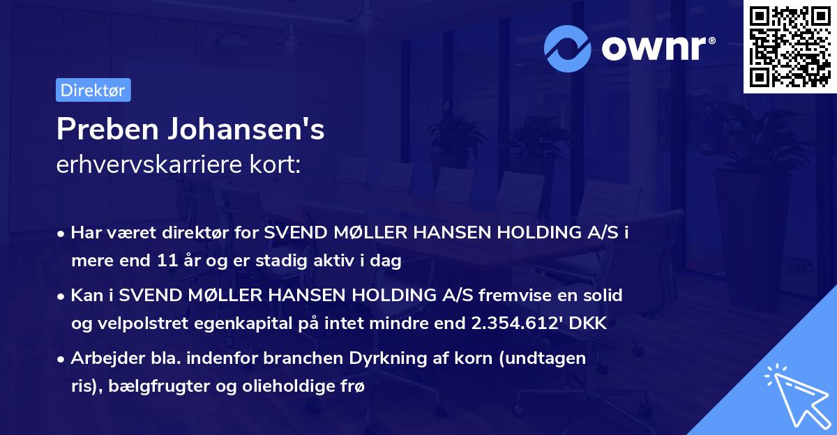 Preben Johansen's erhvervskarriere kort