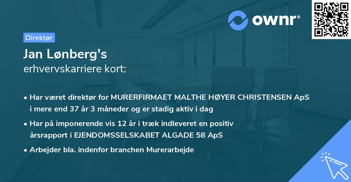 Jan Lønberg's erhvervskarriere kort