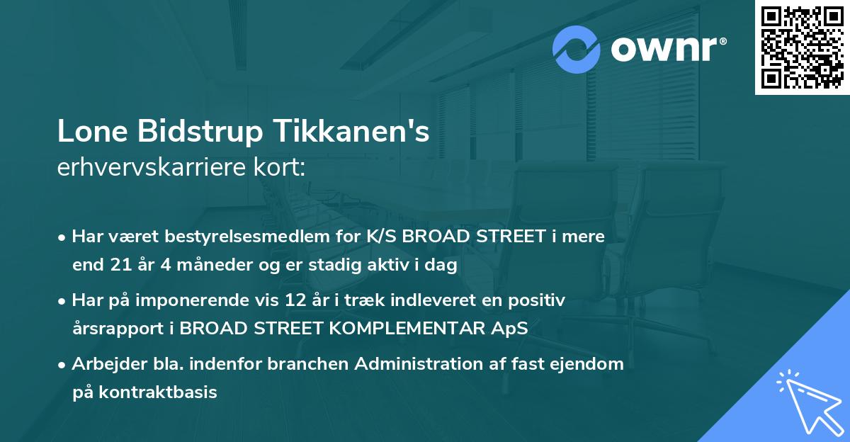 Lone Bidstrup Tikkanen's erhvervskarriere kort