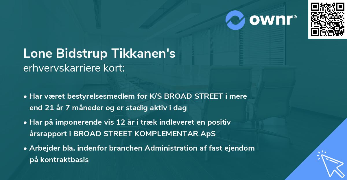 Lone Bidstrup Tikkanen's erhvervskarriere kort