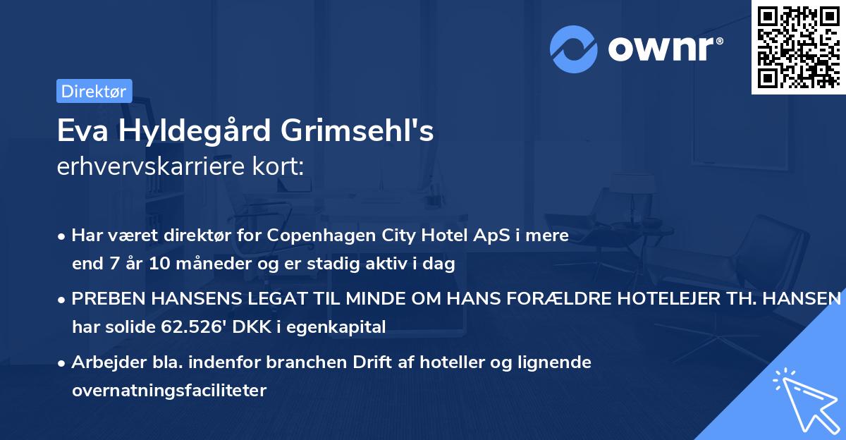 Eva Hyldegård Grimsehl's erhvervskarriere kort