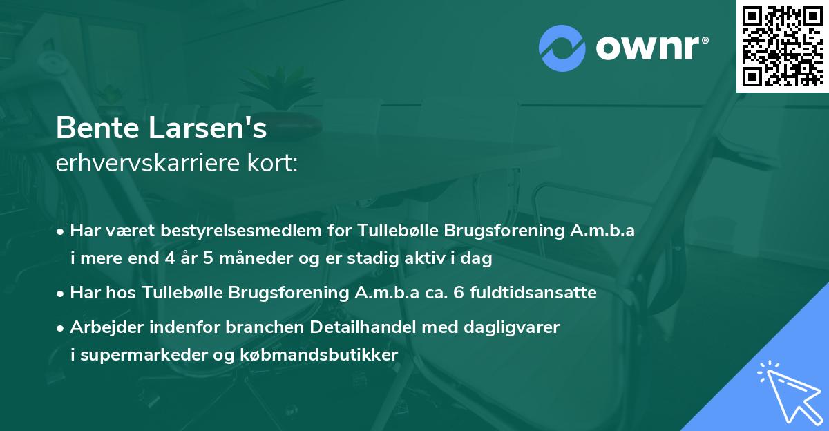 Bente Larsen's erhvervskarriere kort