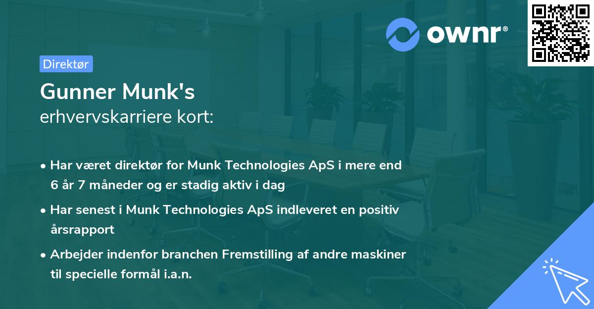 Gunner Munk's erhvervskarriere kort