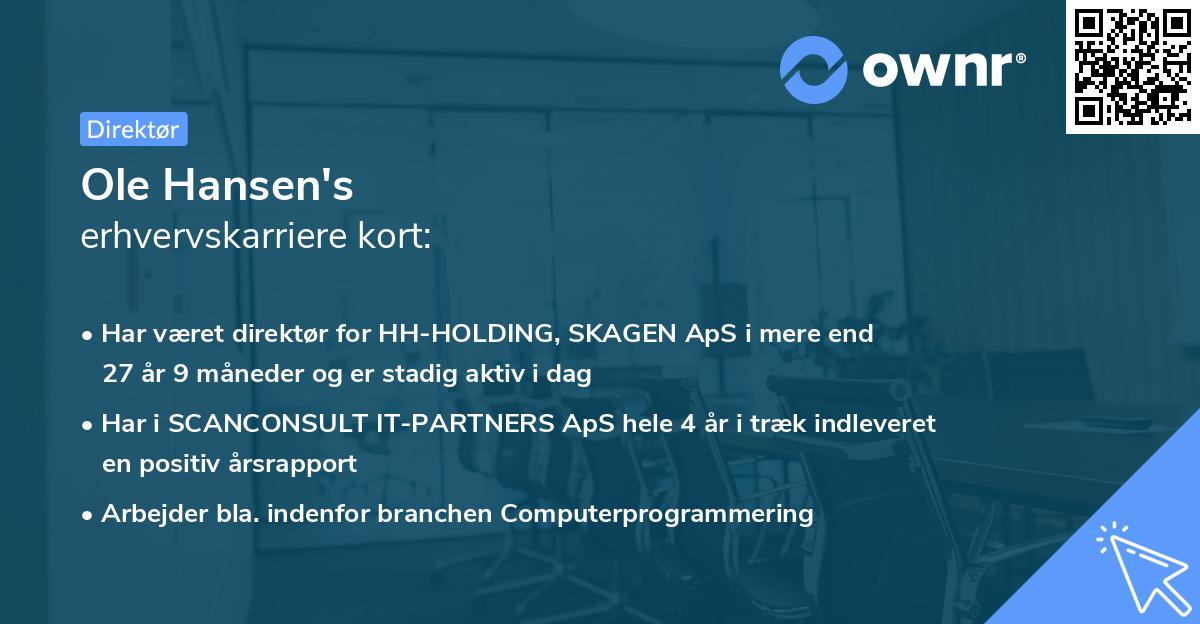 Ole Hansen's erhvervskarriere kort