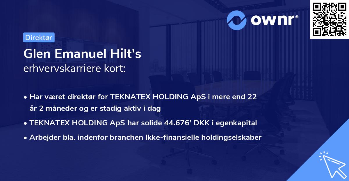 Glen Emanuel Hilt's erhvervskarriere kort