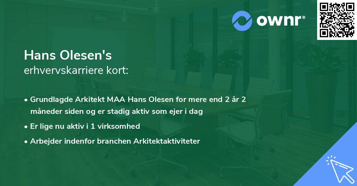 Hans Olesen's erhvervskarriere kort