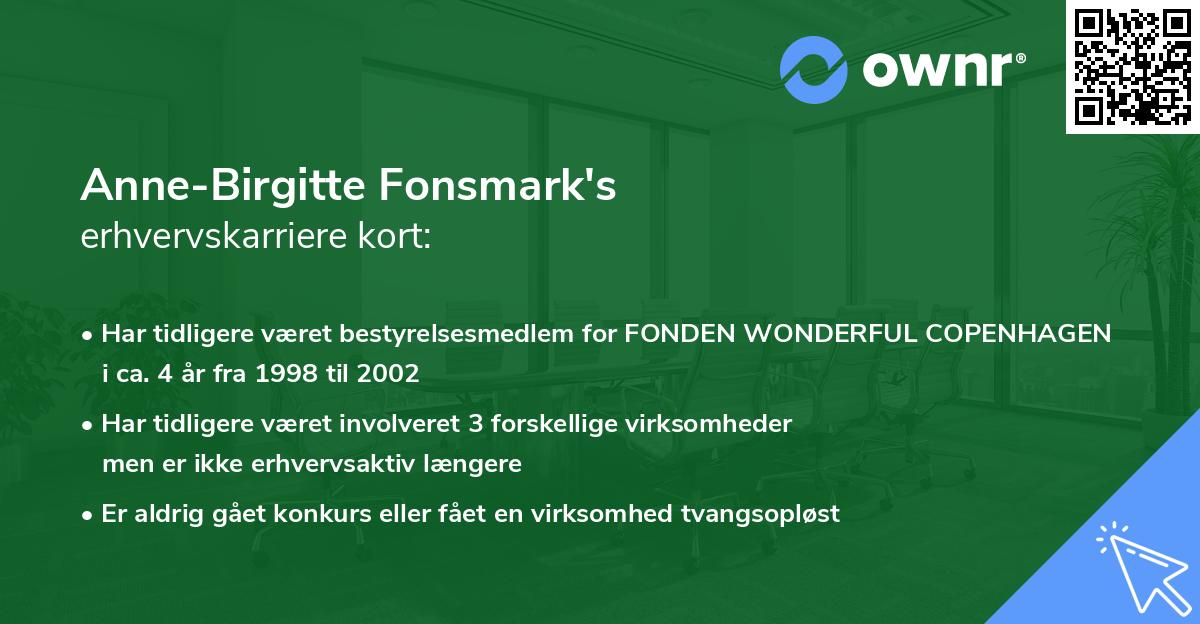 Anne-Birgitte Fonsmark's erhvervskarriere kort