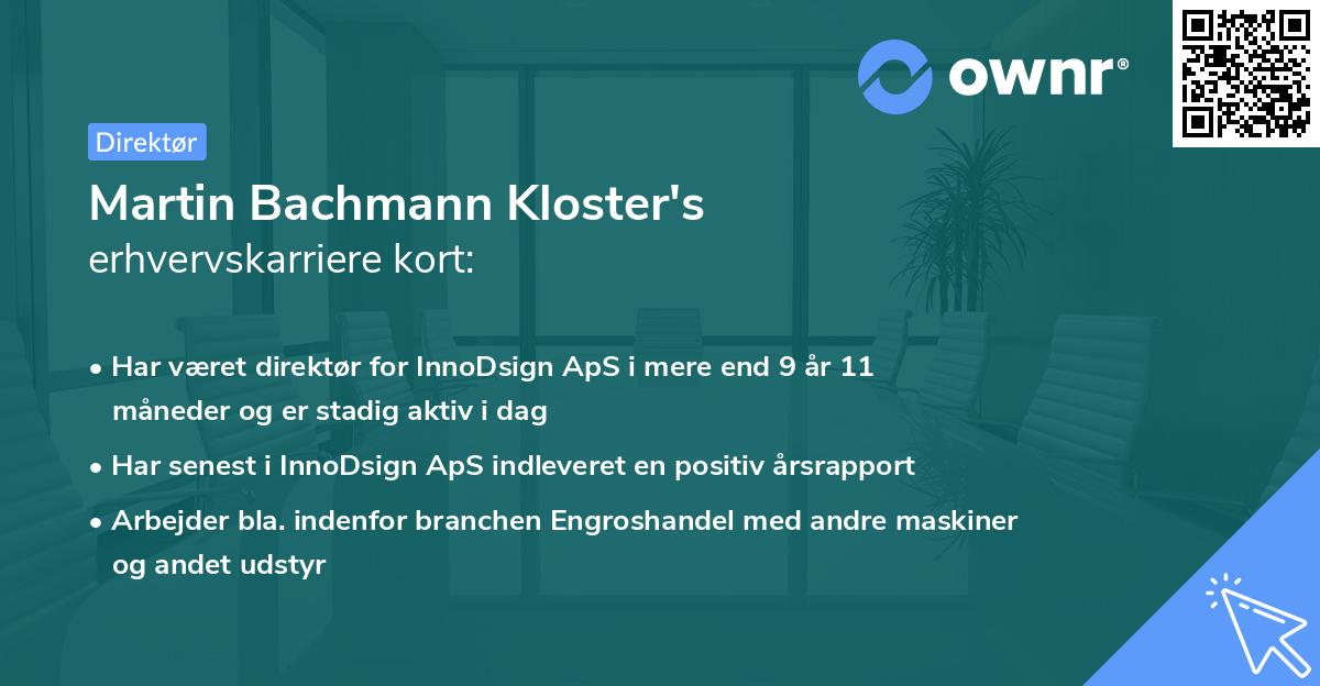 Martin Bachmann Kloster's erhvervskarriere kort