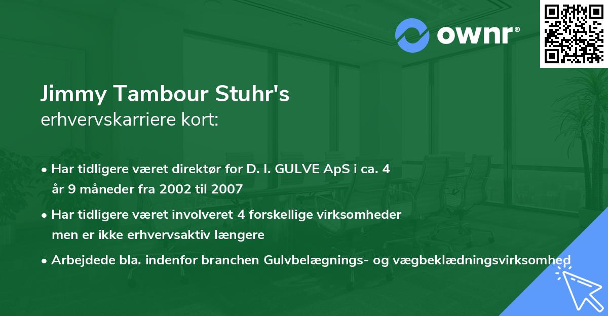 Jimmy Tambour Stuhr's erhvervskarriere kort