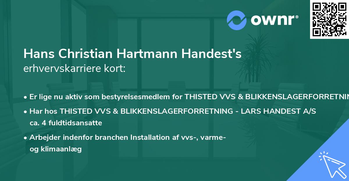 Hans Christian Hartmann Handest's erhvervskarriere kort