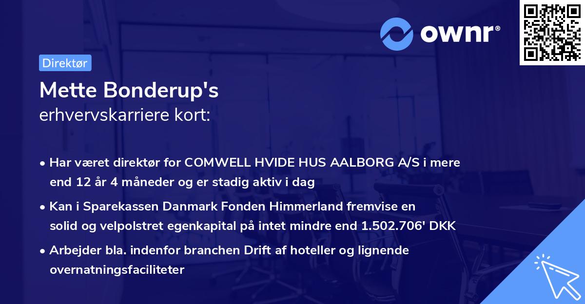 Mette Bonderup's erhvervskarriere kort