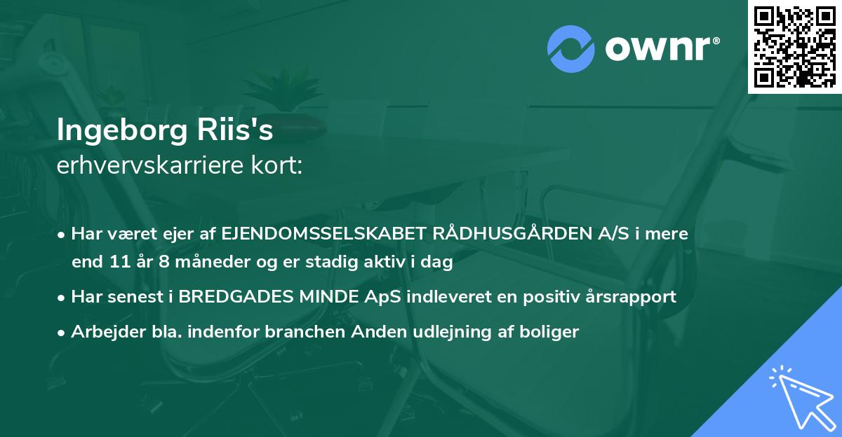 Ingeborg Riis's erhvervskarriere kort