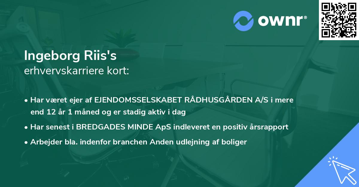 Ingeborg Riis's erhvervskarriere kort