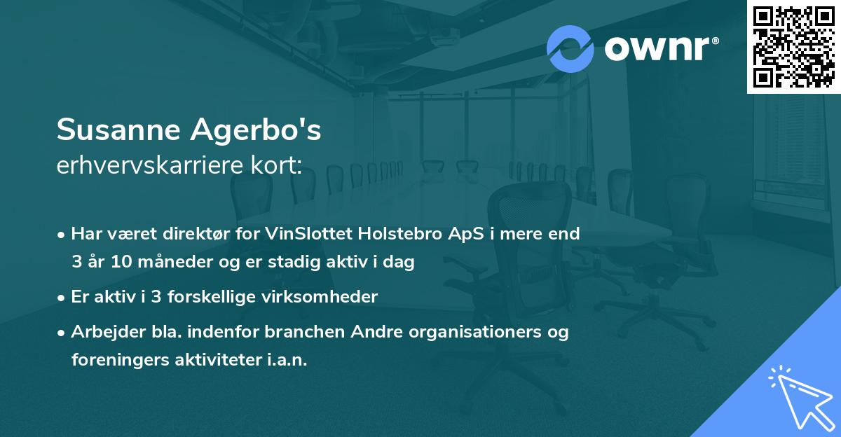 Susanne Agerbo's erhvervskarriere kort