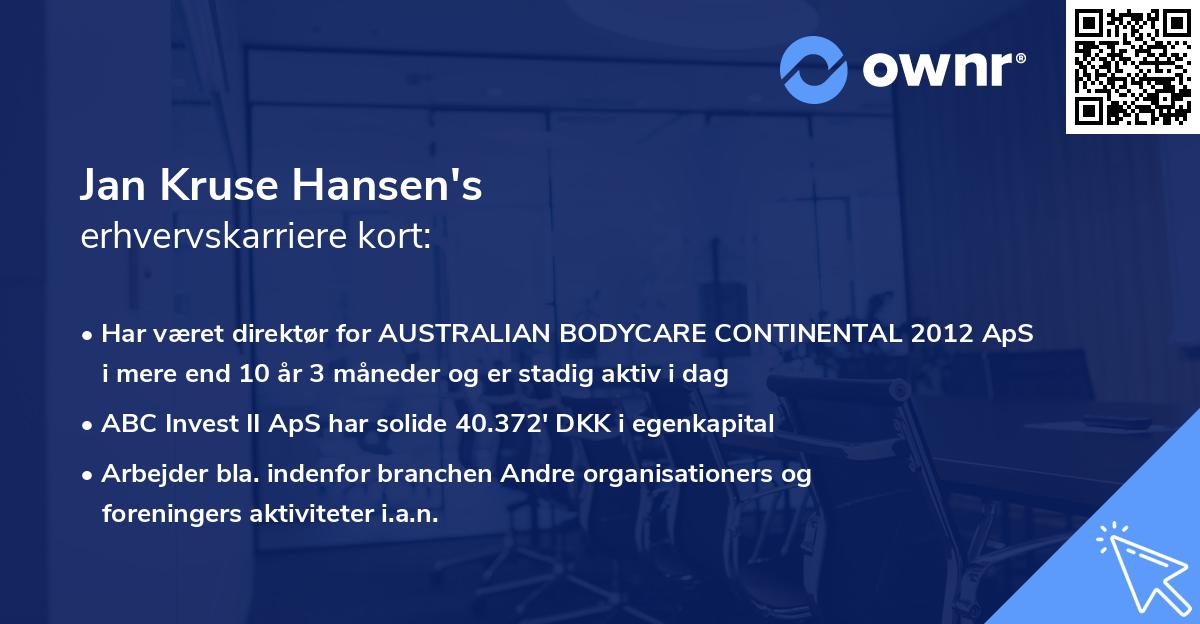 Jan Kruse Hansen's erhvervskarriere kort