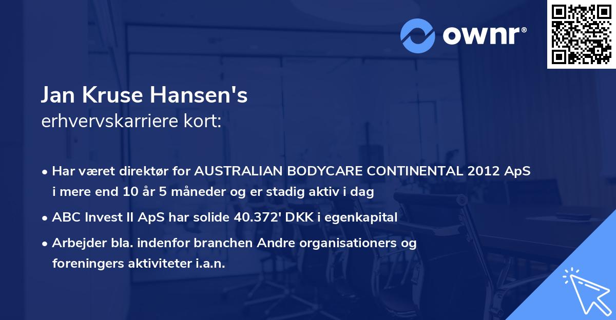 Jan Kruse Hansen's erhvervskarriere kort