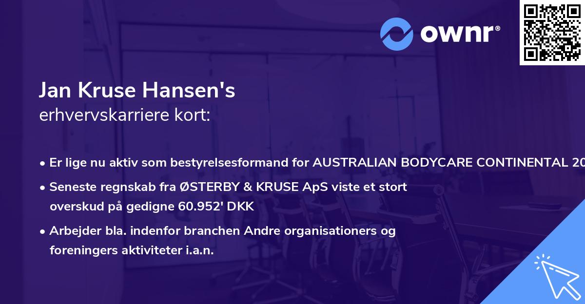 Jan Kruse Hansen's erhvervskarriere kort