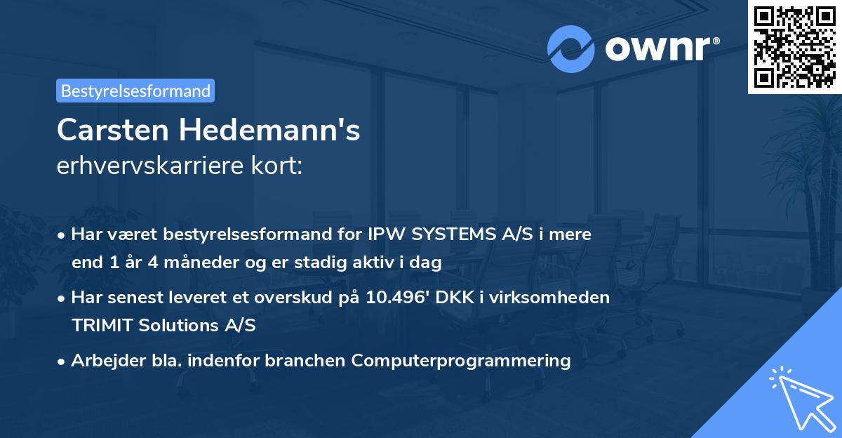 Carsten Hedemann's erhvervskarriere kort