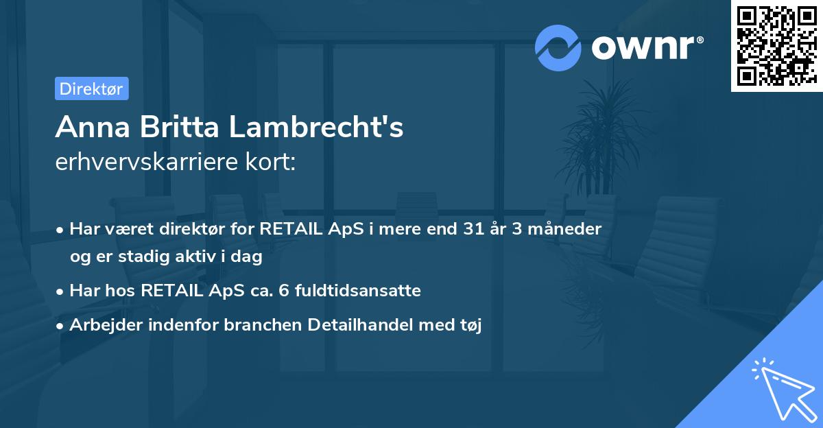 Anna Britta Lambrecht's erhvervskarriere kort