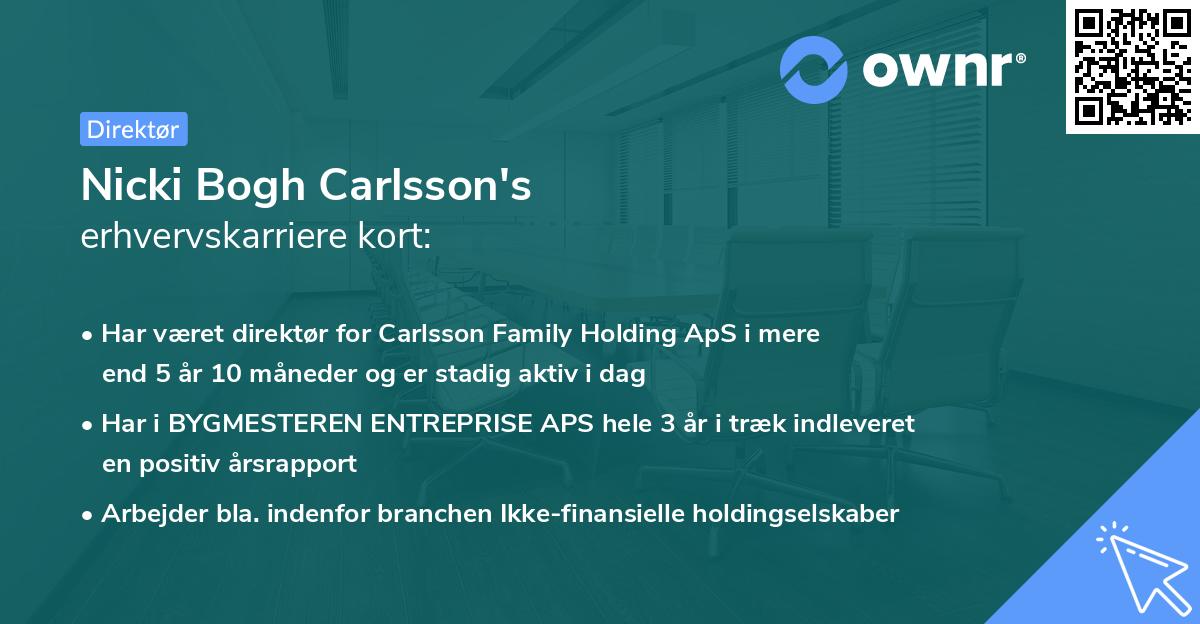 Nicki Bogh Carlsson's erhvervskarriere kort