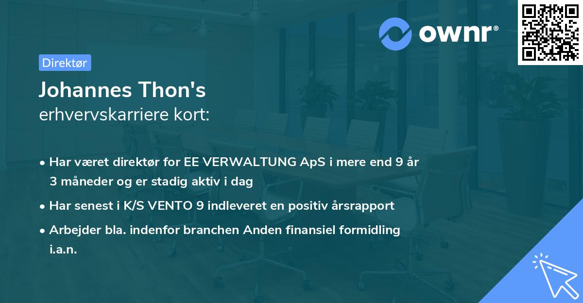 Johannes Thon's erhvervskarriere kort