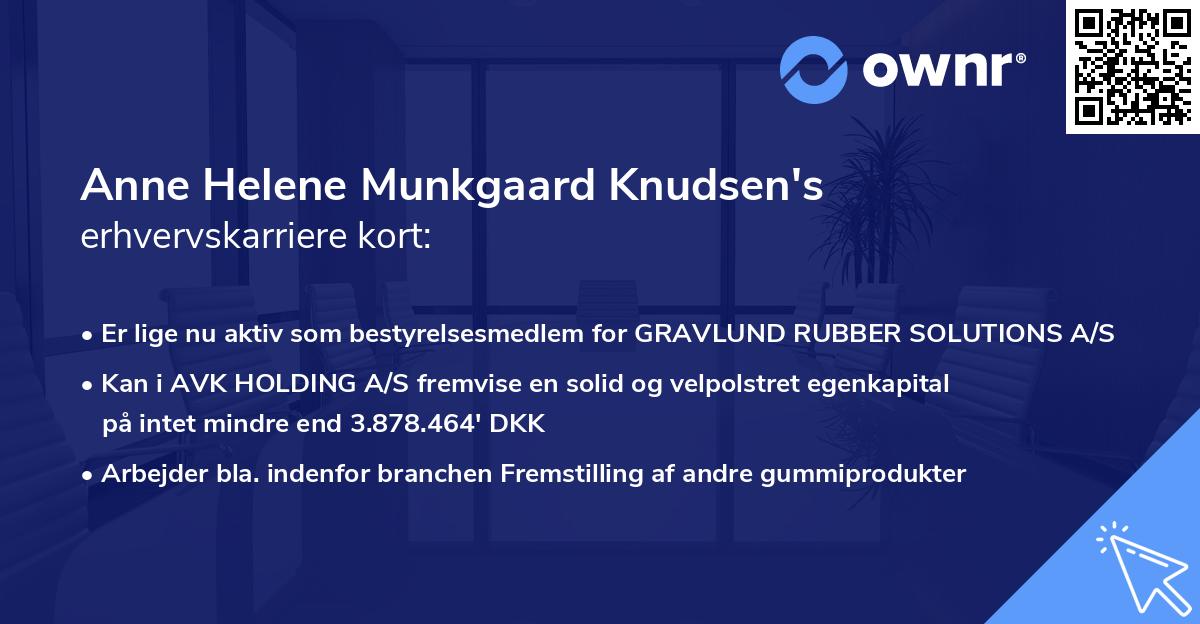 Anne Helene Munkgaard Knudsen's erhvervskarriere kort