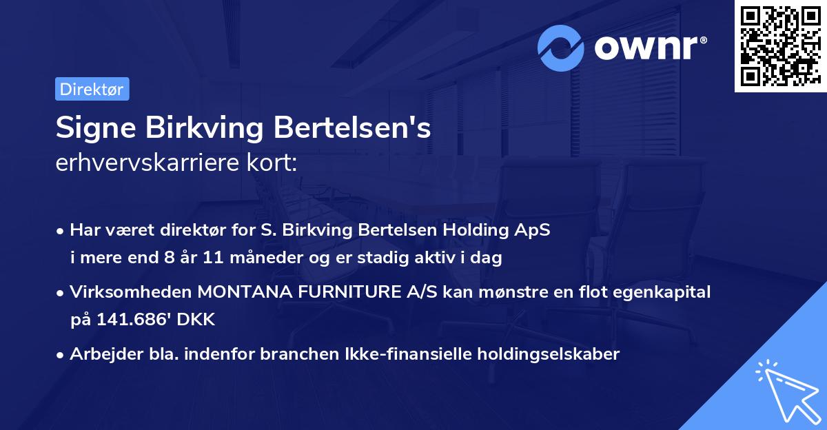 Signe Birkving Bertelsen's erhvervskarriere kort