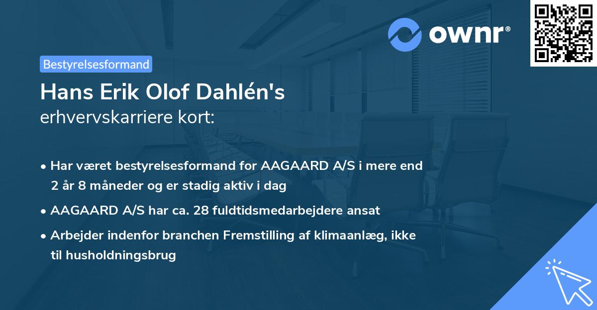 Hans Erik Olof Dahlén's erhvervskarriere kort
