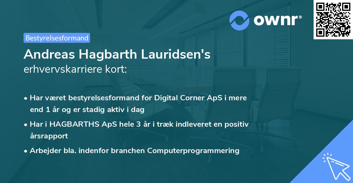 Andreas Hagbarth Lauridsen's erhvervskarriere kort