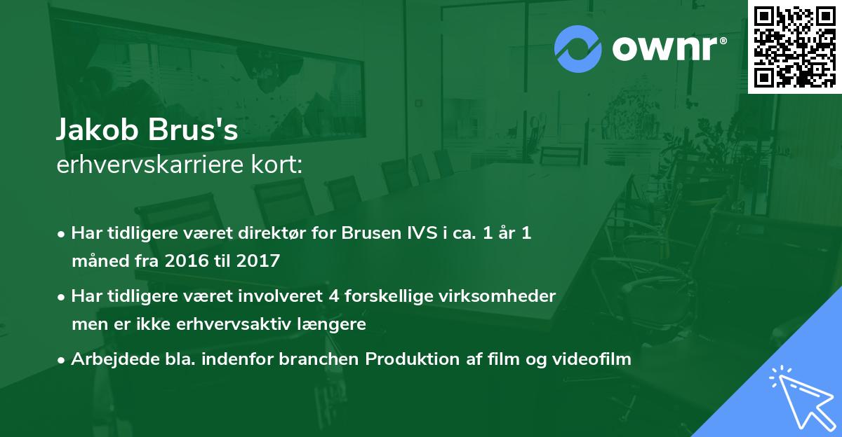 Jakob Brus's erhvervskarriere kort