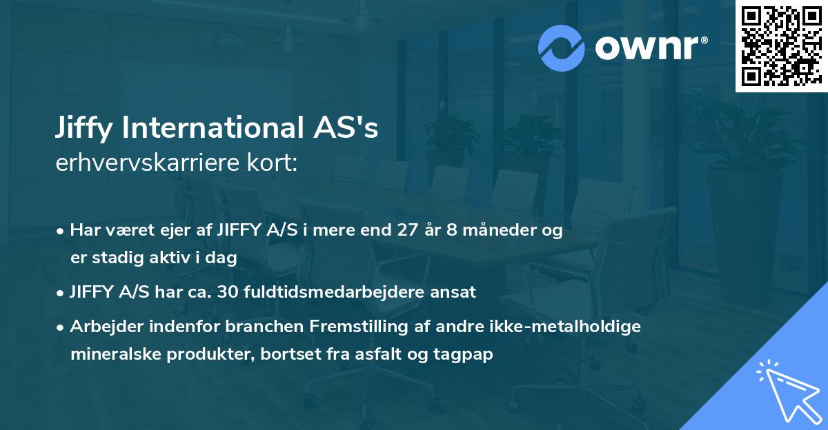 Jiffy International AS's erhvervskarriere kort