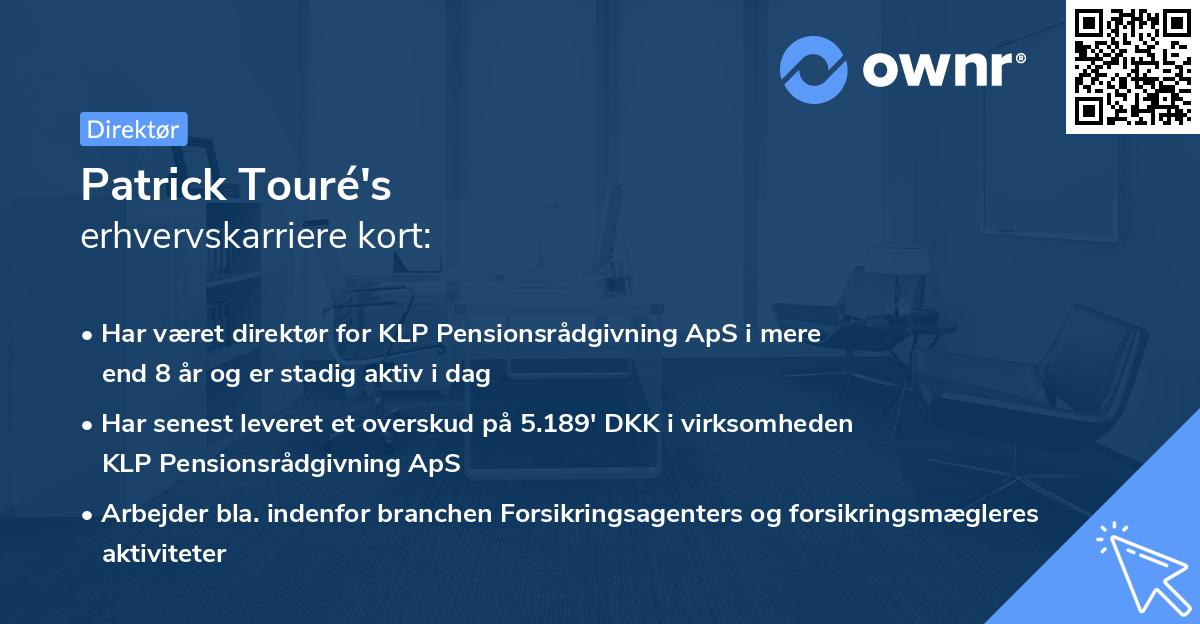 Patrick Touré's erhvervskarriere kort